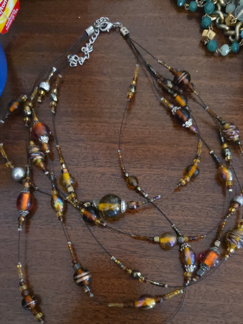 Multi-Strand Glass Bead Necklace - Brown & Gold